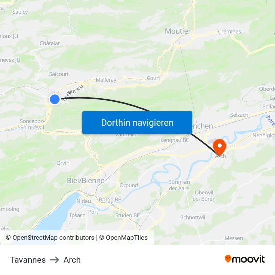 Tavannes to Arch map