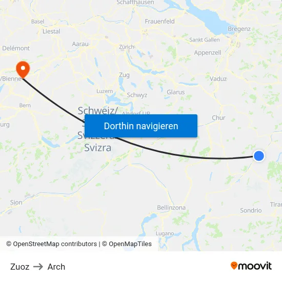 Zuoz to Arch map
