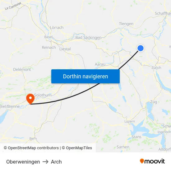 Oberweningen to Arch map
