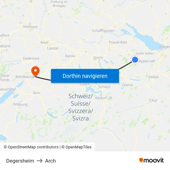 Degersheim to Arch map