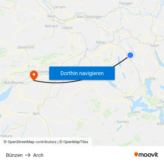 Bünzen to Arch map