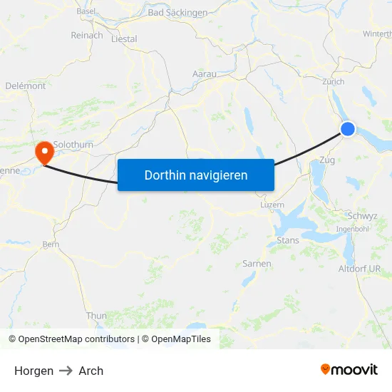 Horgen to Arch map