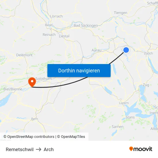 Remetschwil to Arch map
