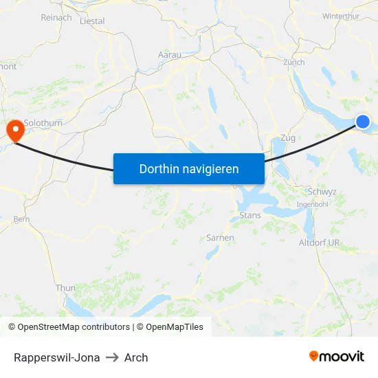 Rapperswil-Jona to Arch map