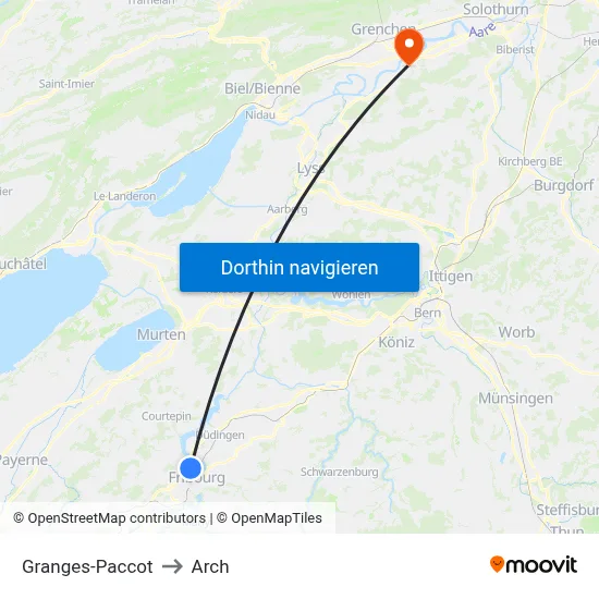 Granges-Paccot to Arch map