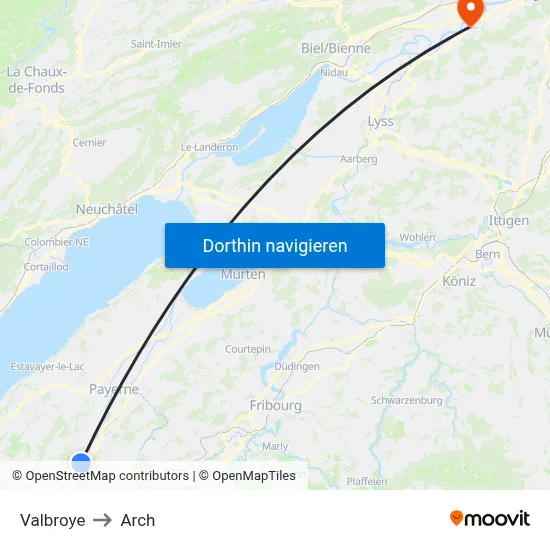Valbroye to Arch map