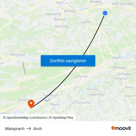 Maisprach to Arch map