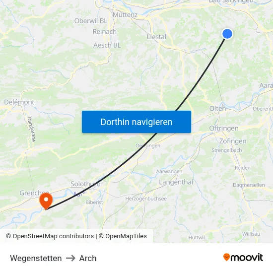 Wegenstetten to Arch map