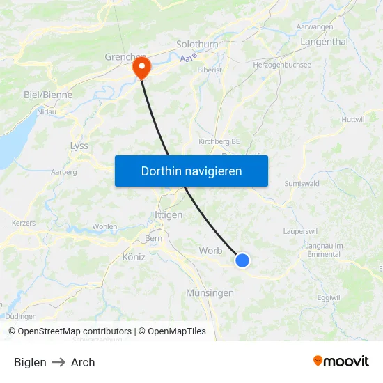 Biglen to Arch map