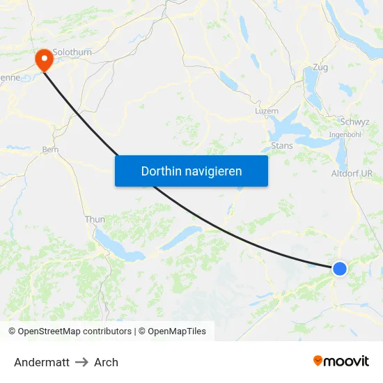 Andermatt to Arch map