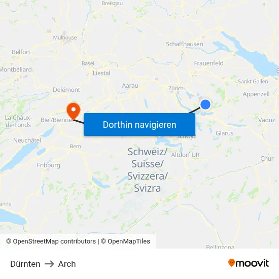 Dürnten to Arch map