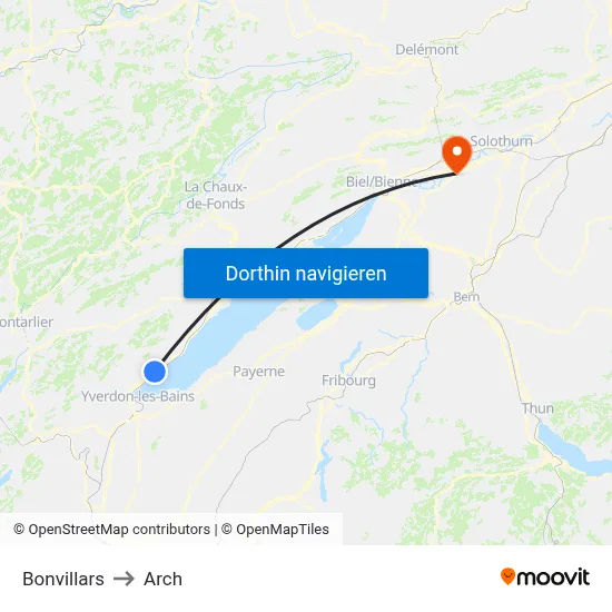 Bonvillars to Arch map