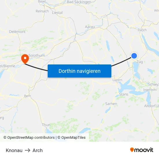 Knonau to Arch map