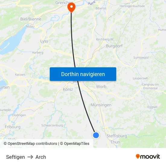 Seftigen to Arch map