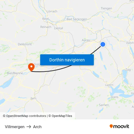 Villmergen to Arch map