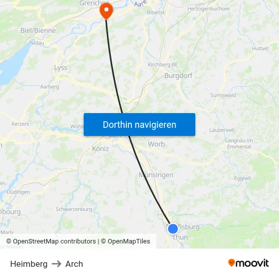 Heimberg to Arch map