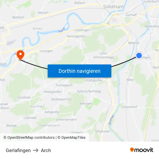 Gerlafingen to Arch map