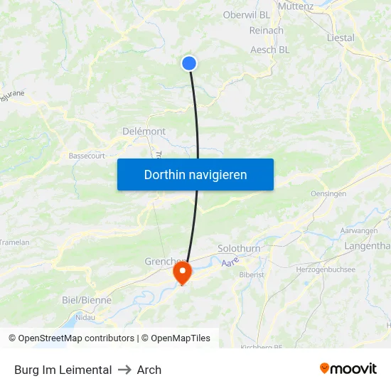 Burg Im Leimental to Arch map