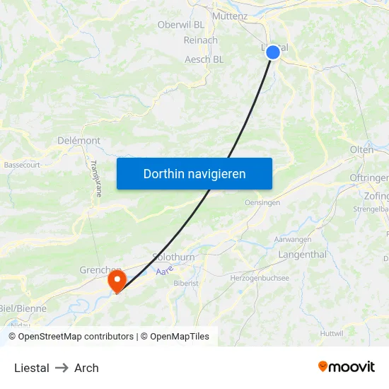 Liestal to Arch map
