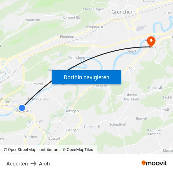 Aegerten to Arch map