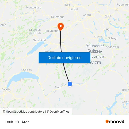 Leuk to Arch map