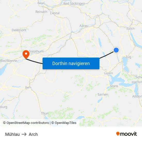 Mühlau to Arch map