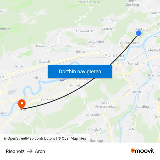 Riedholz to Arch map