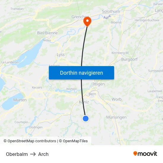 Oberbalm to Arch map