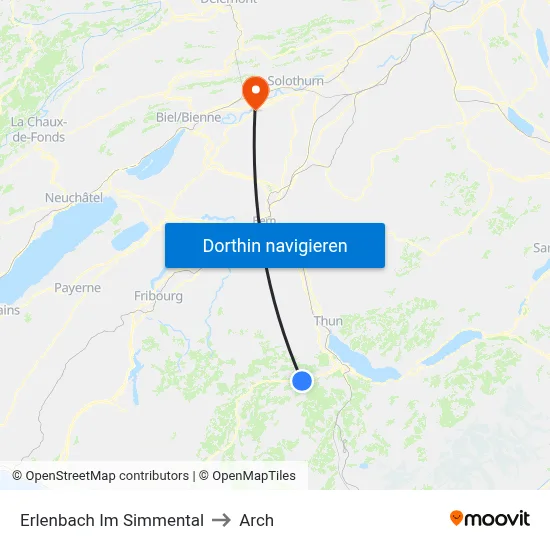 Erlenbach Im Simmental to Arch map