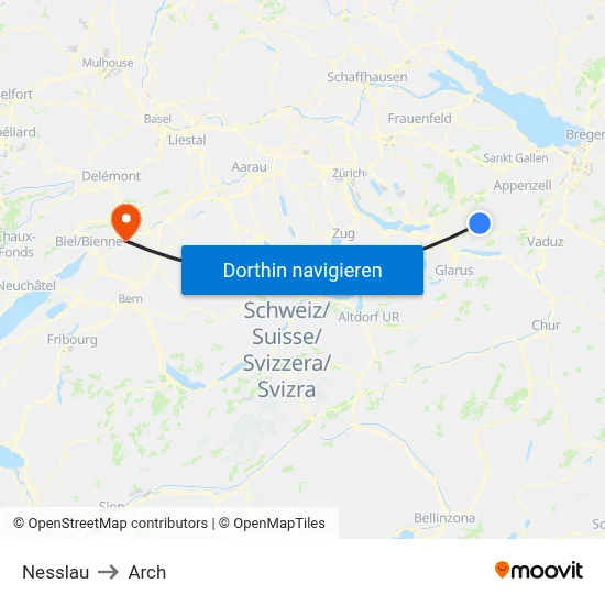 Nesslau to Arch map