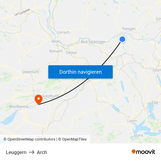 Leuggern to Arch map