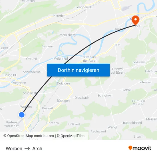 Worben to Arch map