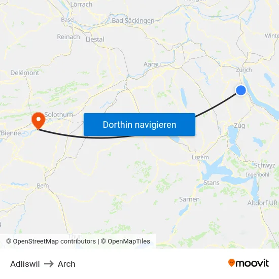 Adliswil to Arch map