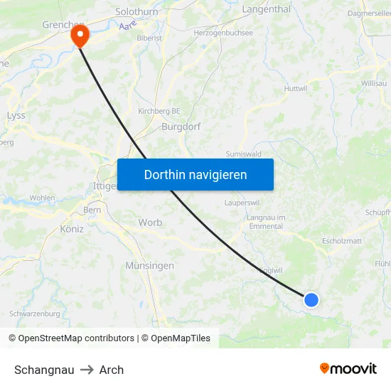Schangnau to Arch map