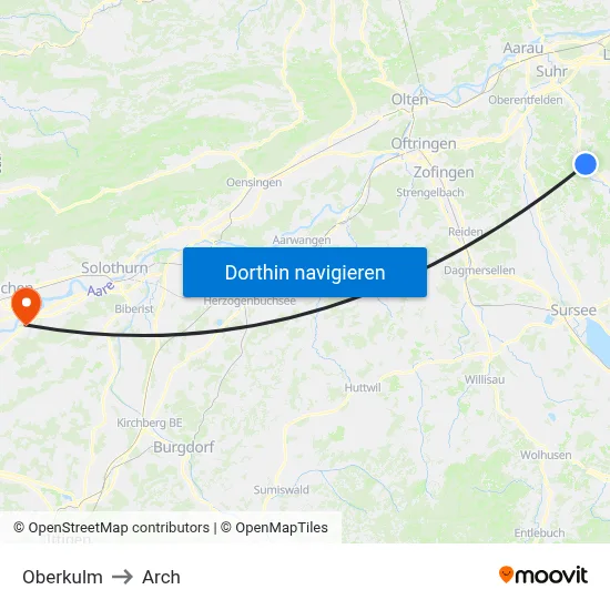 Oberkulm to Arch map
