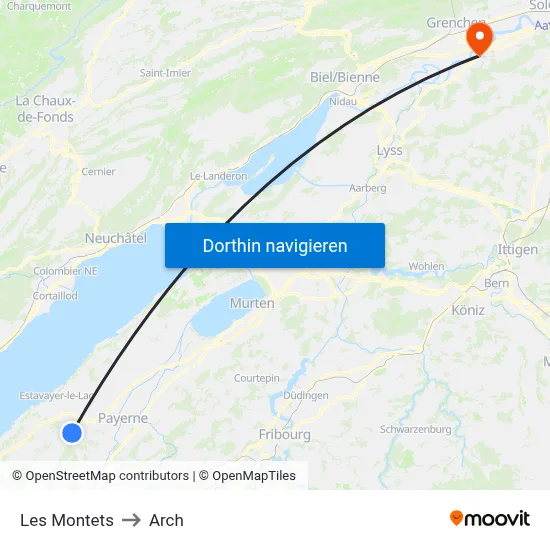 Les Montets to Arch map