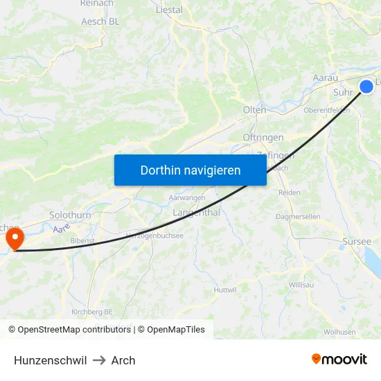 Hunzenschwil to Arch map