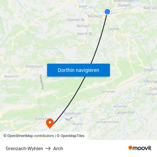 Grenzach-Wyhlen to Arch map