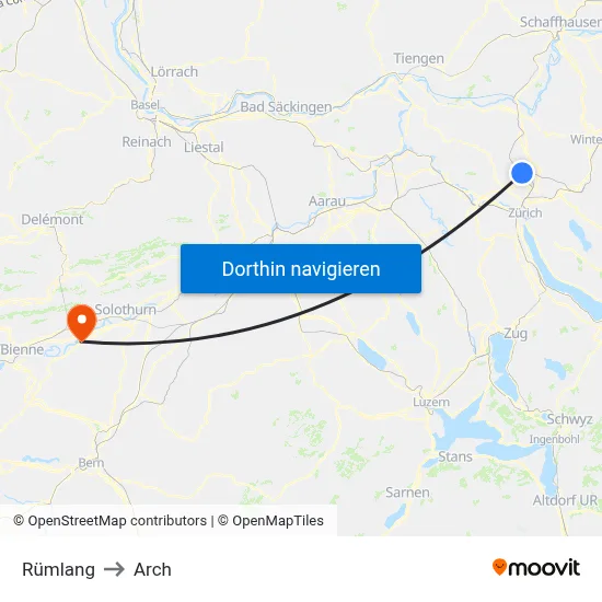 Rümlang to Arch map