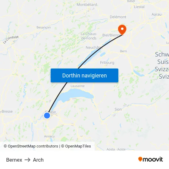 Bernex to Arch map