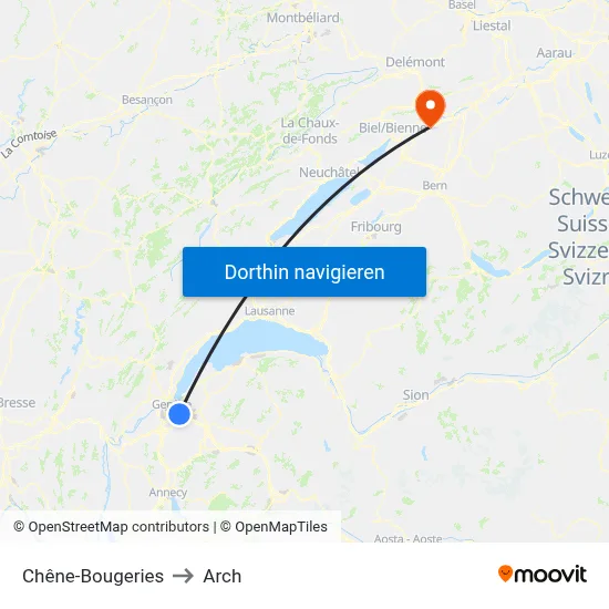Chêne-Bougeries to Arch map
