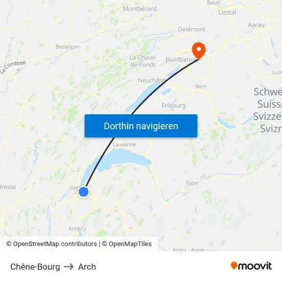 Chêne-Bourg to Arch map