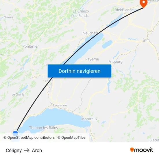 Céligny to Arch map