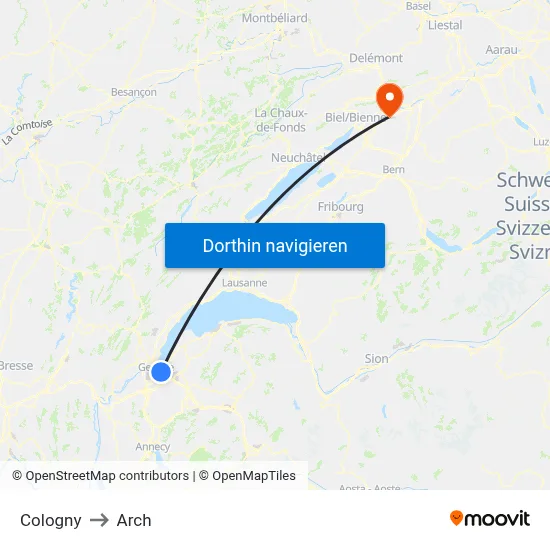 Cologny to Arch map