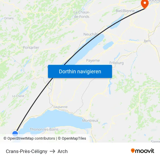 Crans-Près-Céligny to Arch map