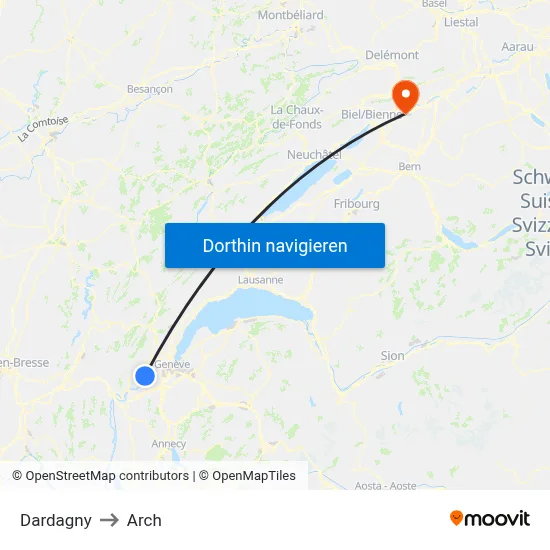 Dardagny to Arch map