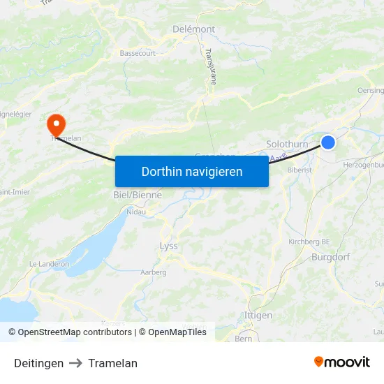 Deitingen to Tramelan map