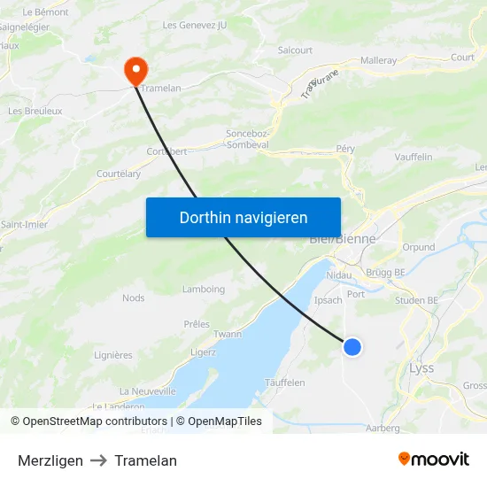 Merzligen to Tramelan map