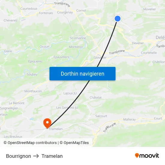 Bourrignon to Tramelan map