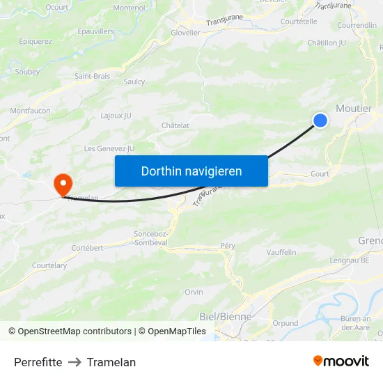 Perrefitte to Tramelan map